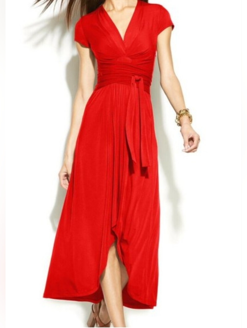 Michael Kors Red High-Low Wrap Whimsical Maxi Dress - Picture 2 of 11